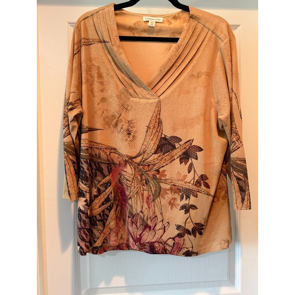 Coldwater Creek Women's 2X V-Neck Printed Blouse Grannycore Cottagecore Y2K